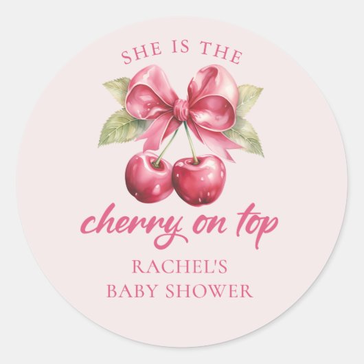 Roze Coquette Bow Cherry Baby shower Sticker (Voorkant)