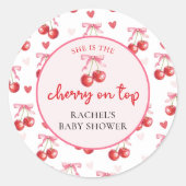 Roze Coquette Bow Cherry Baby shower Sticker (Voorkant)