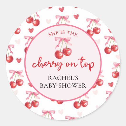 Roze Coquette Bow Cherry Baby shower Sticker (Voorkant)