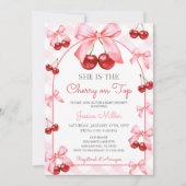 Roze Coquette Bow Cherry op Top Baby shower Kaart (Voorkant)