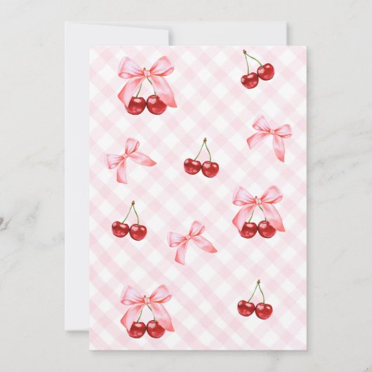 Roze Coquette Bow Cherry op Top Baby shower Kaart (Achterkant)