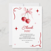 Roze Coquette Bow Cherry op top Meisje Baby shower Bedankkaart (Voorkant)