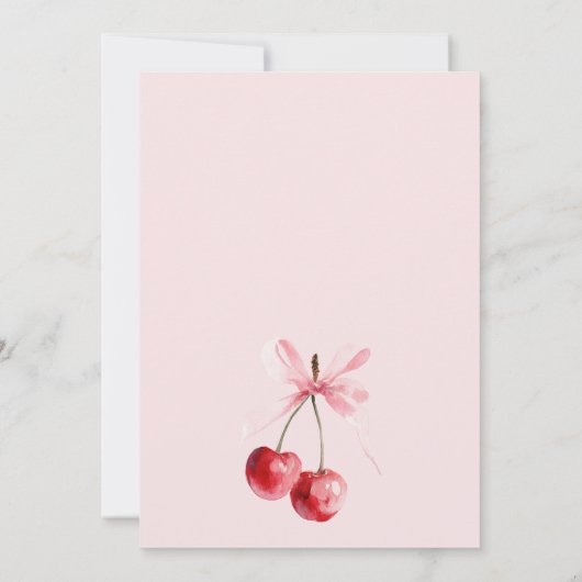 Roze Coquette Bow Cherry op top Meisje Baby shower Bedankkaart (Achterkant)