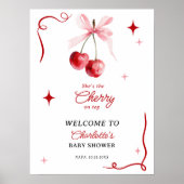 Roze Coquette Bow Cherry op top Meisje Baby shower Poster (Voorkant)