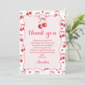 Roze Coquette Bow Cherry Verjaardag Bedankt Card (Staand voorkant)