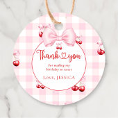 Roze Coquette Bow Cherry Verjaardagsfeest Dank u Bedankjes Labels