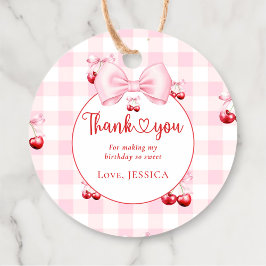 Roze Coquette Bow Cherry Verjaardagsfeest Dank u Bedankjes Labels