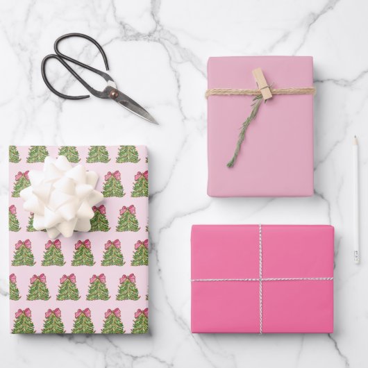 Roze Coquette Bow Christmas Tree Wrapping Paper (Voorkant)