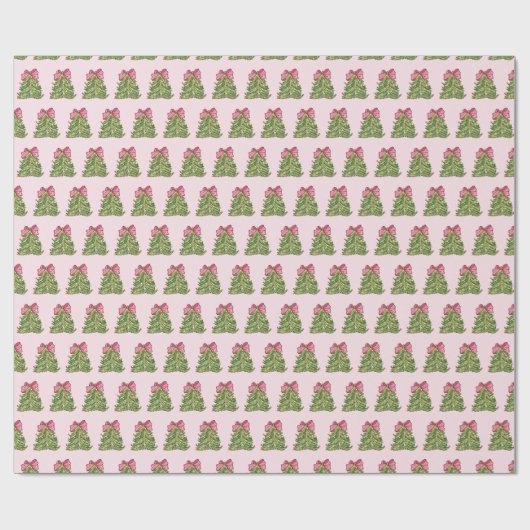 Roze Coquette Bow Christmas Tree Wrapping Paper Cadeaupapier (Vlak)