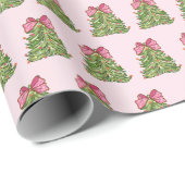 Roze Coquette Bow Christmas Tree Wrapping Paper Cadeaupapier (Rol Hoek)