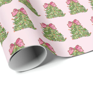 Roze Coquette Bow Christmas Tree Wrapping Paper Cadeaupapier