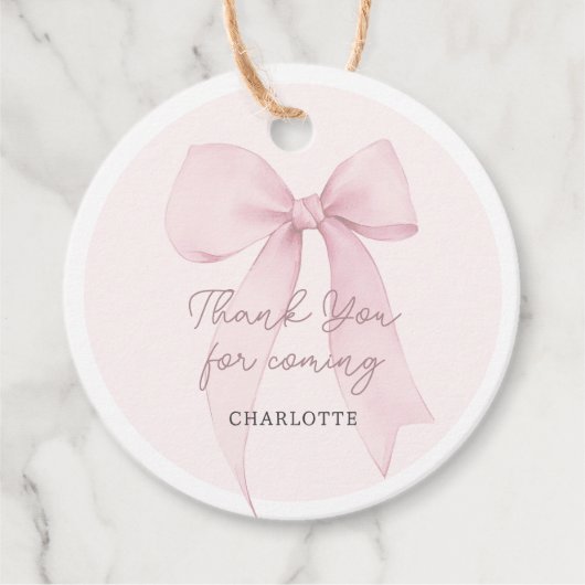Roze Coquette Bow Custom Bedankjes Labels (Voorkant)
