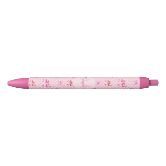 Roze Coquette Bow dambord Blauwe Inkt Pen (Voorkant)