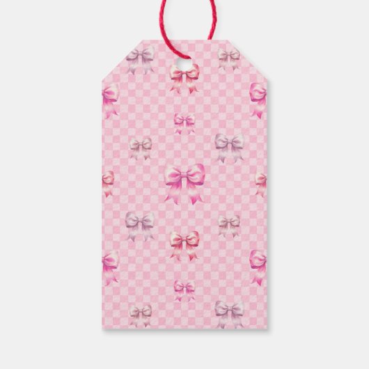 Roze Coquette Bow dambord Cadeaulabel (Achterkant)