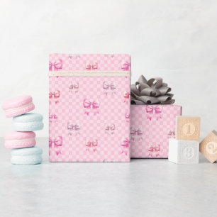 Roze Coquette Bow dambord Cadeaupapier