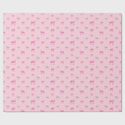 Roze Coquette Bow dambord Cadeaupapier (Vlak)