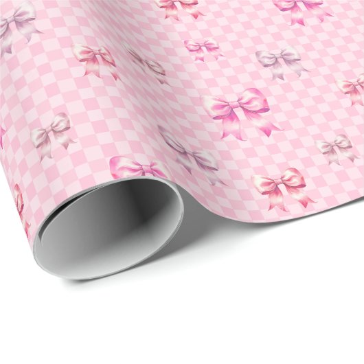Roze Coquette Bow dambord Cadeaupapier (Rol Hoek)