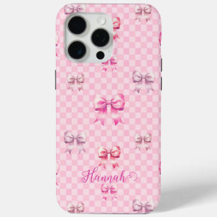 Roze Coquette Bow dambord iPhone 15 Pro Max Hoesje