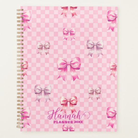 Roze Coquette Bow dambord Planner (Voorkant)