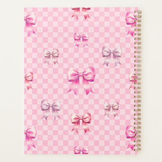 Roze Coquette Bow dambord Planner (Achterkant)