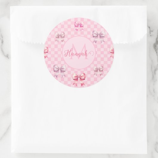 Roze Coquette Bow dambord Ronde Sticker (Tas)