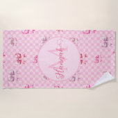 Roze Coquette Bow dambord Strandlaken (Voorkant)