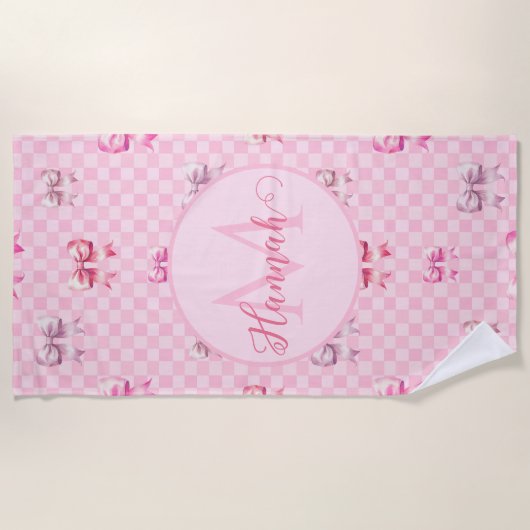 Roze Coquette Bow dambord Strandlaken (Voorkant)