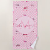 Roze Coquette Bow dambord Strandlaken (Voorkant)