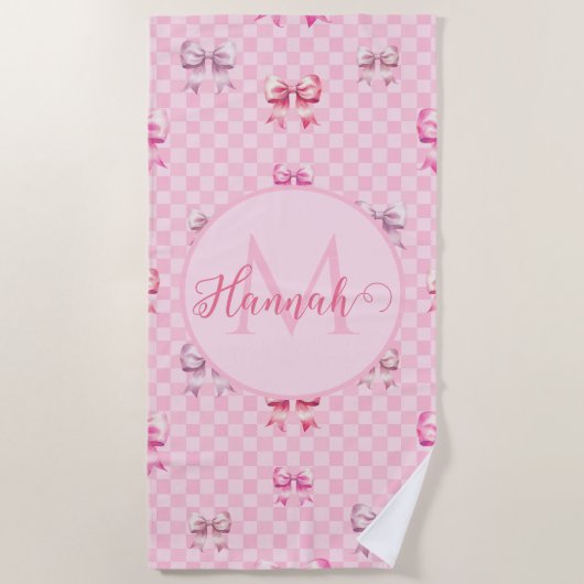 Roze Coquette Bow dambord Strandlaken (Voorkant)