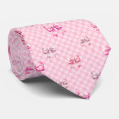 Roze Coquette Bow dambord Stropdas (Opgerold)