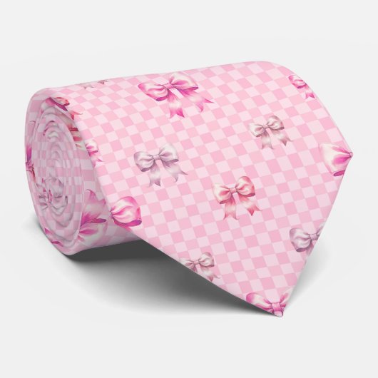 Roze Coquette Bow dambord Stropdas (Opgerold)