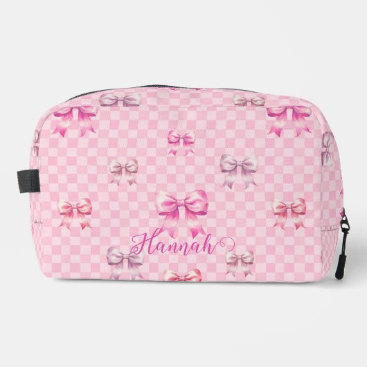 Roze Coquette Bow dambord Toilettasje (Voorkant)