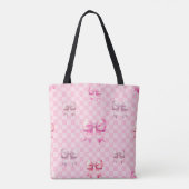 Roze Coquette Bow dambord Tote Bag (Achterkant)