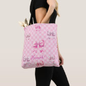 Roze Coquette Bow dambord Tote Bag (Dichtbij)