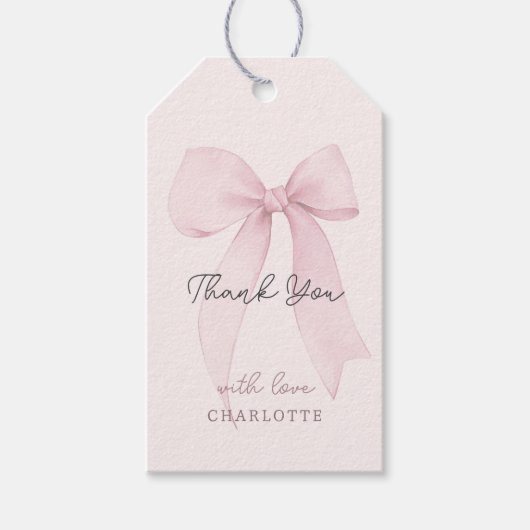 Roze Coquette Bow Dank u Cadeaulabel (Voorkant)