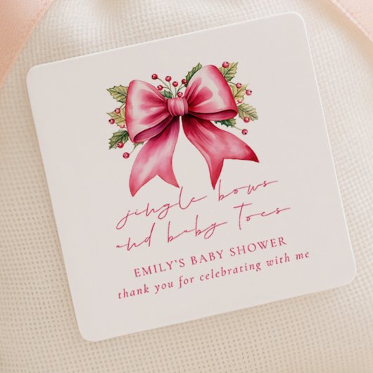 Roze Coquette Bow Dank u voor Kerstmis Baby shower Vierkante Sticker