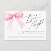 Roze Coquette Bow Date Night Vrijgezellenfeest Informatiekaartje (Voorkant)