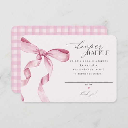 Roze Coquette Bow Diaper Raffle uitnodiging invoeg Informatiekaartje (Voorkant / Achterkant)