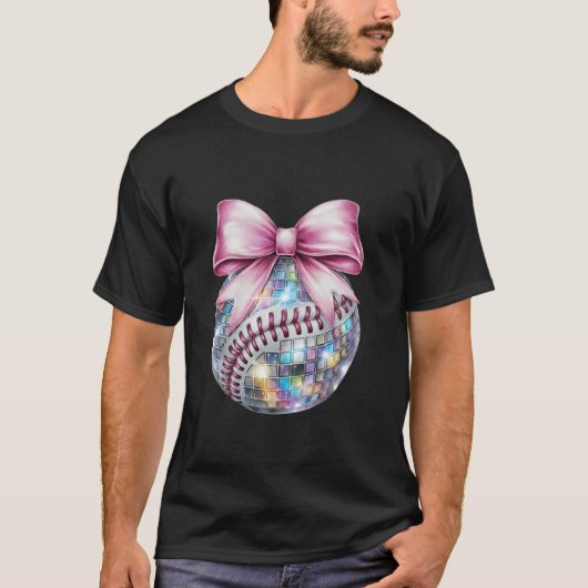 Roze Coquette Bow Disco Baseball Player Game Day F T-shirt (Voorkant)