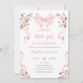 Roze Coquette Bow Floral Baby shower Kaart (Voorkant)