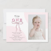 Roze Coquette Bow Foto 1e verjaardag Kaart (Voorkant)