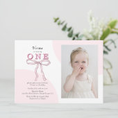 Roze Coquette Bow Foto 1e verjaardag Kaart (Staand voorkant)