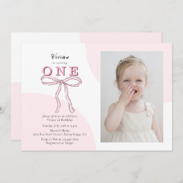 Roze Coquette Bow Foto 1e verjaardag Kaart