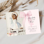 Roze Coquette Bow Foto Verjaardag Uitnodiging