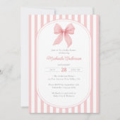 Roze Coquette Bow Gestreept Meisje Baby shower Kaart (Voorkant)