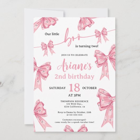 Roze Coquette Bow Ghosts Little boo 2e verjaardag Kaart (Voorkant)