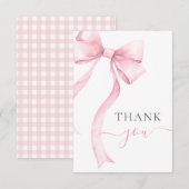 Roze Coquette Bow Gingham Girl Baby shower Bedankkaart (Voorkant / Achterkant)
