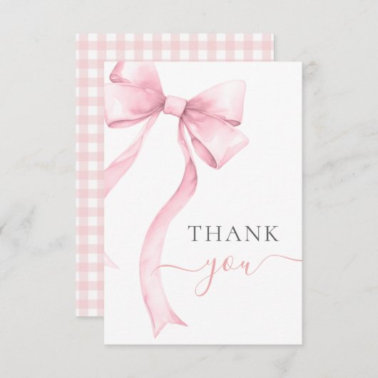 Roze Coquette Bow Gingham Girl Baby shower Bedankkaart (Voorkant / Achterkant)