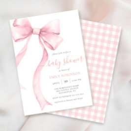 Roze Coquette Bow Gingham Girl Baby shower Kaart