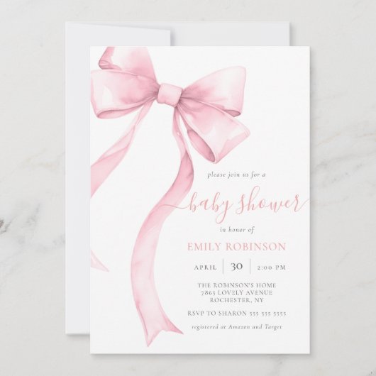 Roze Coquette Bow Gingham Girl Baby shower Kaart (Voorkant)